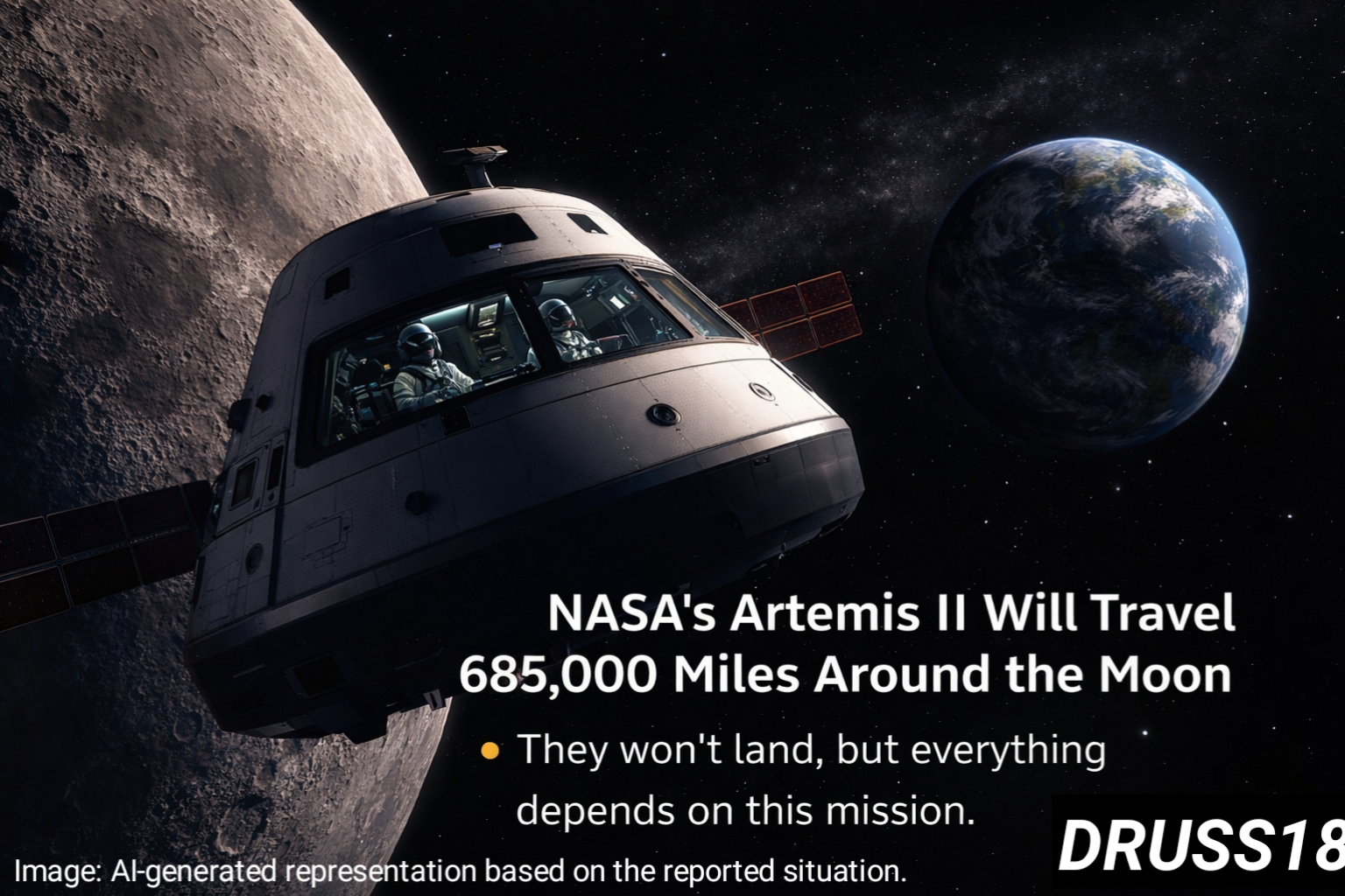 NASA Artemis II Orion spacecraft traveling around the Moon during deep space mission