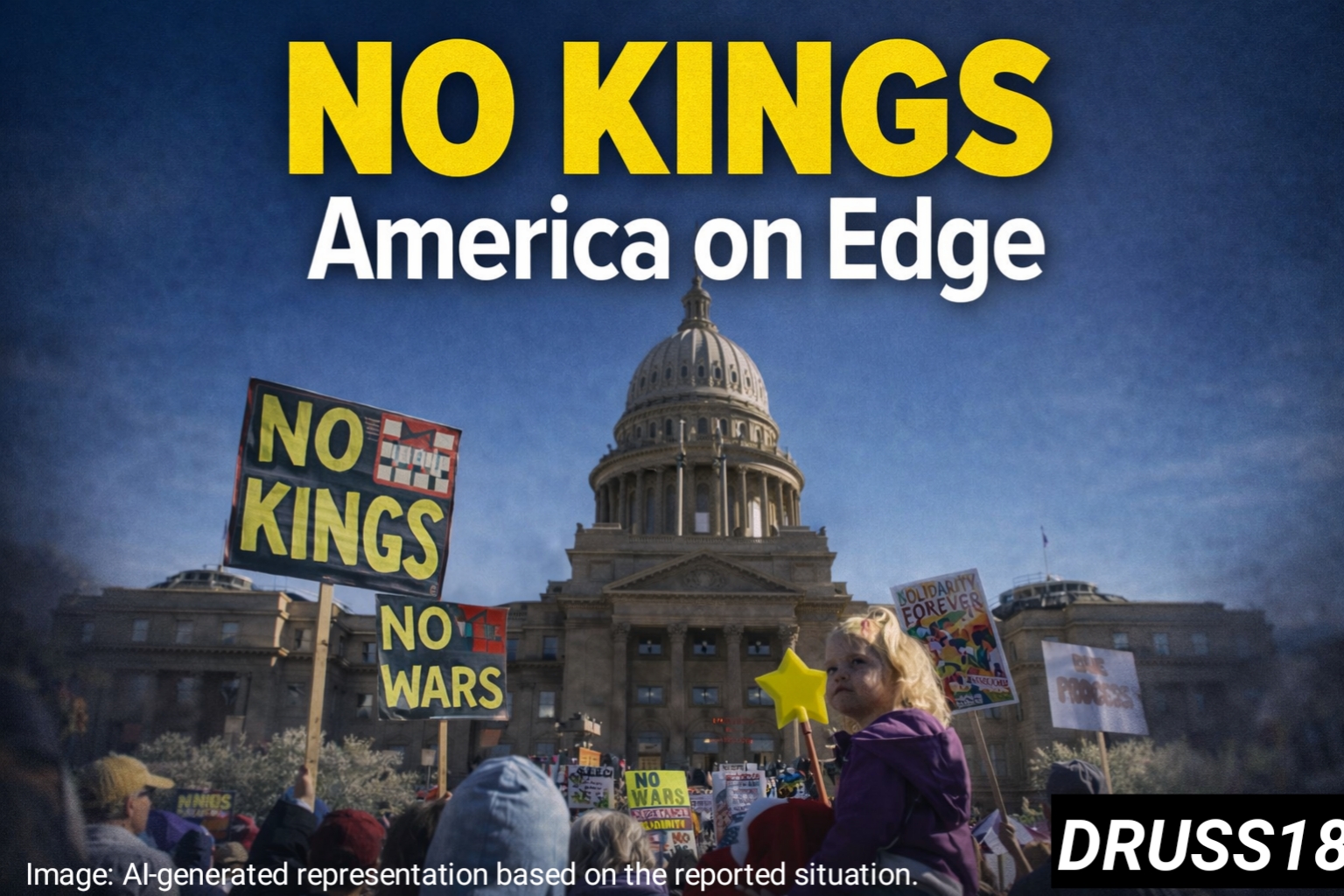 Protesters holding “No Kings” signs outside the US Capitol during nationwide demonstrations