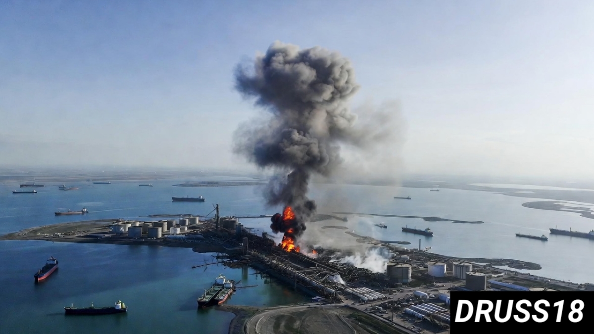 Explosion and smoke rising from Iran’s Kharg Island oil terminal area after reported U.S. military strikes targeting nearby facilities