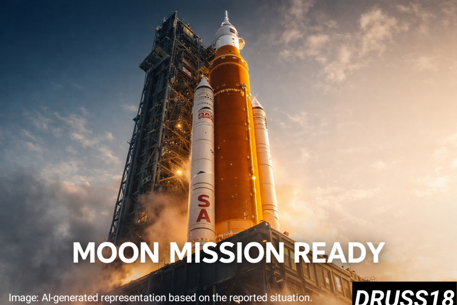 NASA Artemis II rocket on launch pad with favorable weather conditions