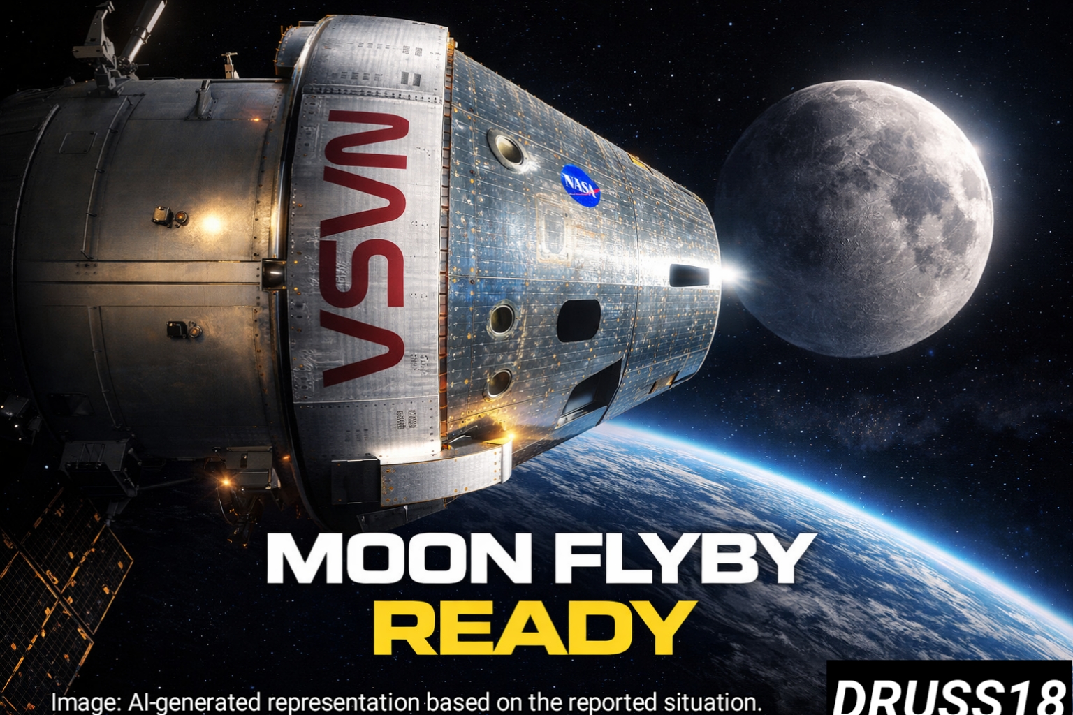 Orion spacecraft traveling toward the Moon during Artemis II mission