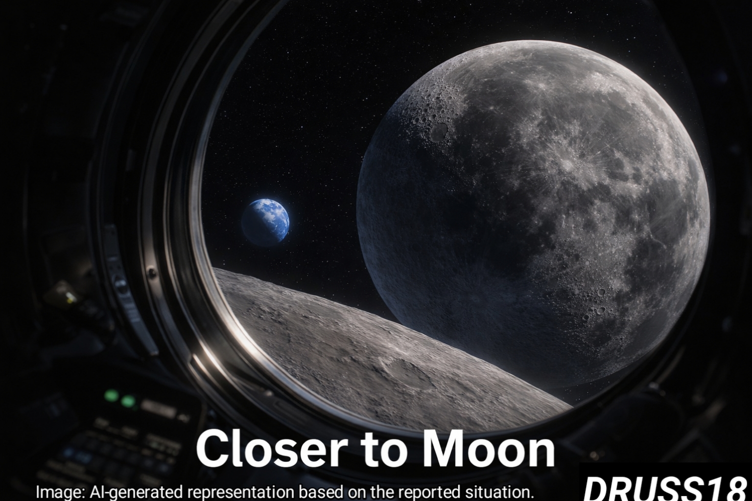 Orion spacecraft view showing Earth in distance and Moon ahead during Artemis II mission
