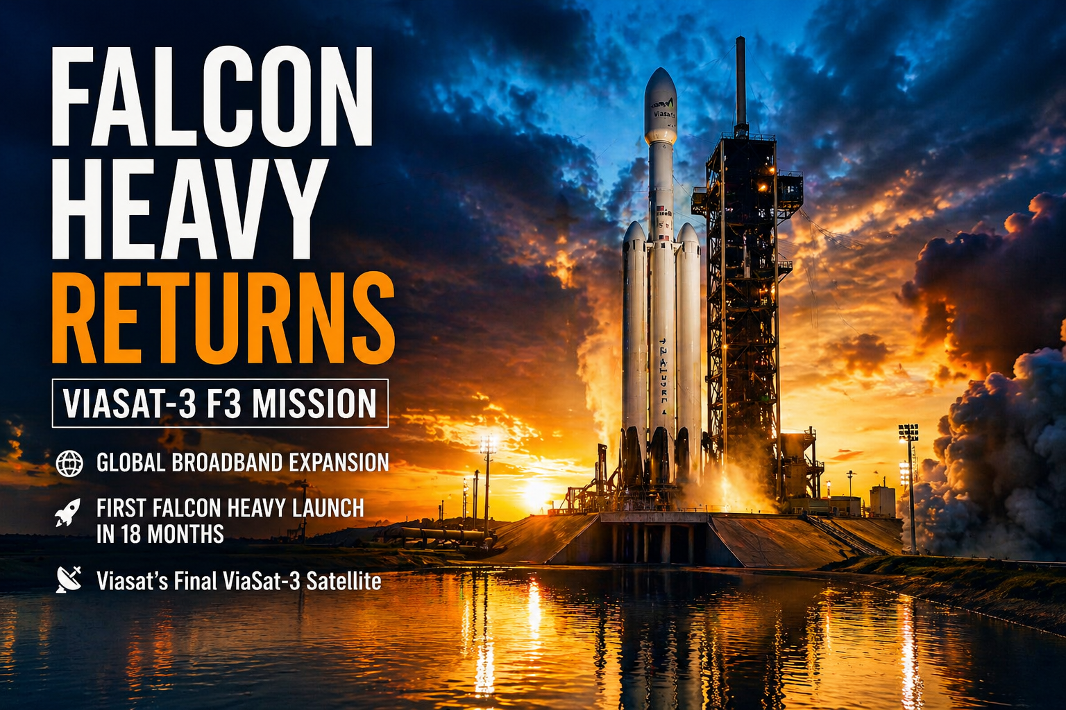 SpaceX Falcon Heavy on launch pad preparing for ViaSat-3 F3 mission in Florida