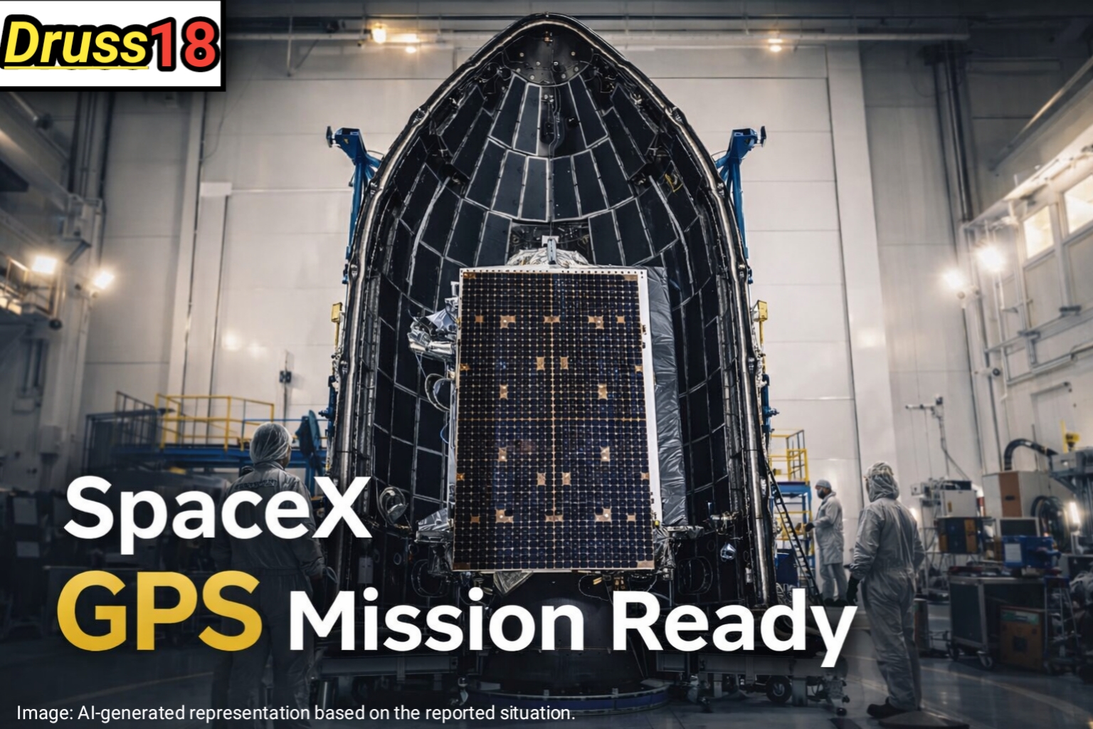 SpaceX Falcon 9 payload fairing with GPS III satellite before launch