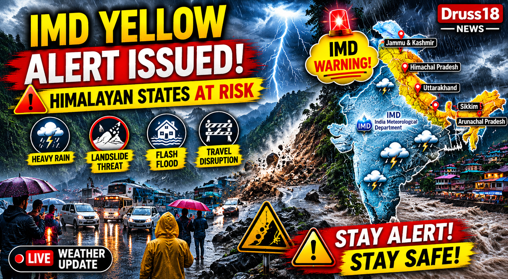IMD yellow alert himalayan states heavy rainfall weather warning