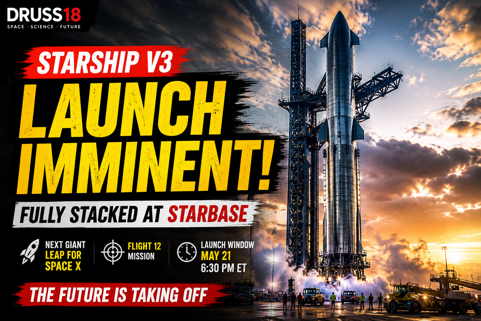 SpaceX Starship V3 stacked on the launch pad at Starbase ahead of Flight 12