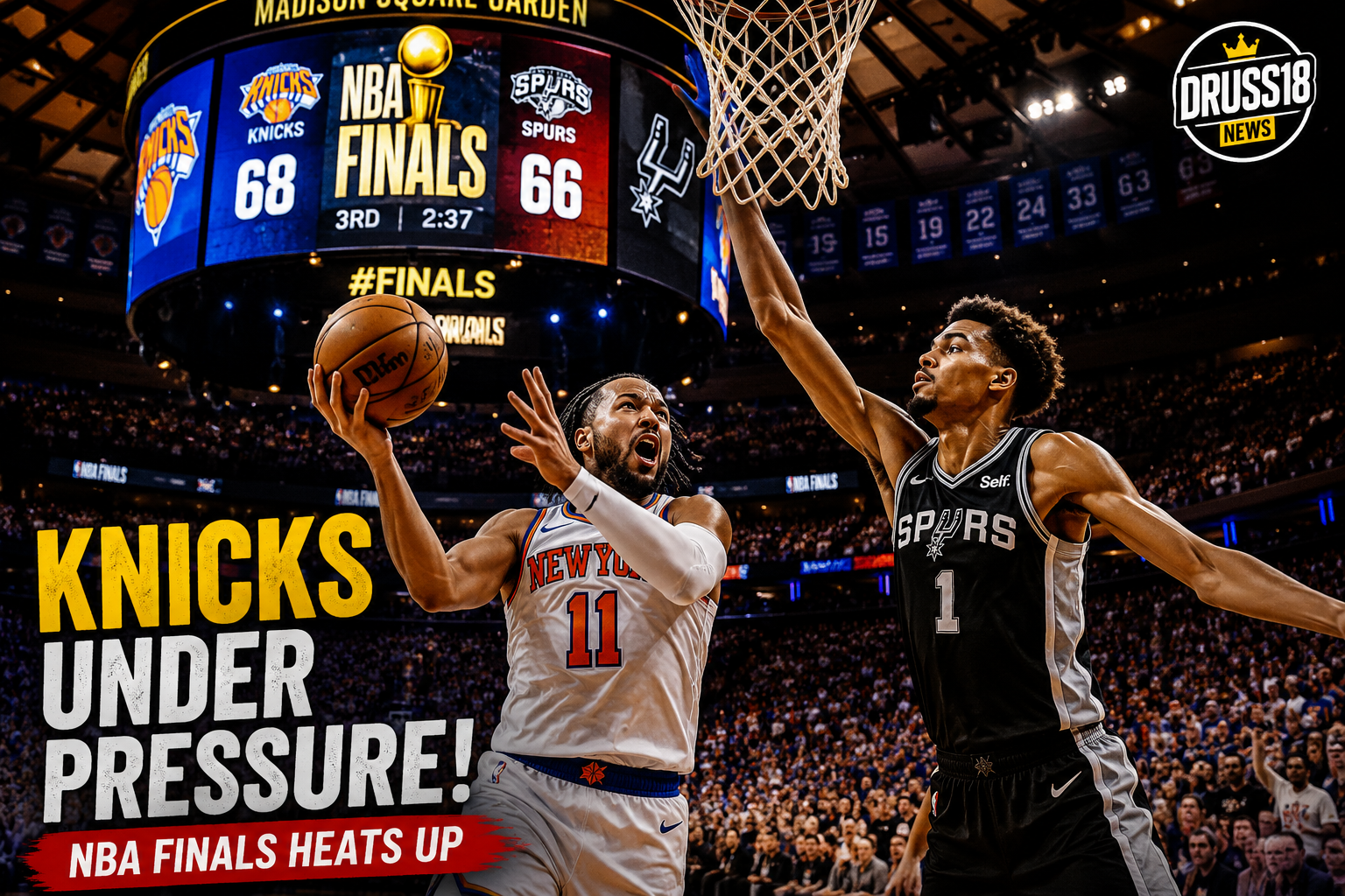 Knicks compete against the Spurs during a crucial NBA Finals game.
