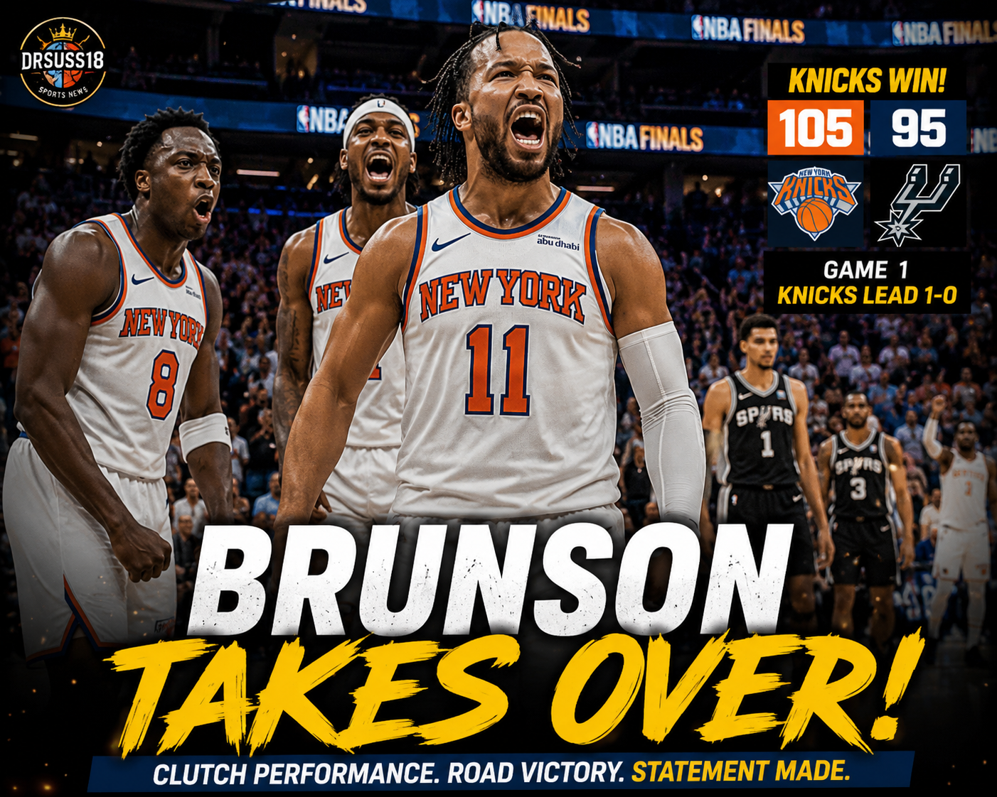 Jalen Brunson leads the New York Knicks during NBA Finals Game 1 against the San Antonio Spurs.